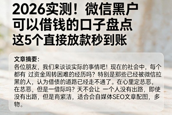 2026实测！微信黑户可以借钱的口子盘点，这5个直接放款秒到账