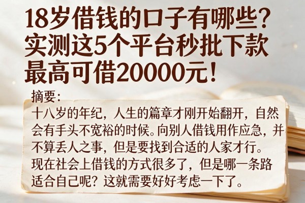18岁借钱的口子有哪些?实测这5个平台秒批下款,最高可借20000元!