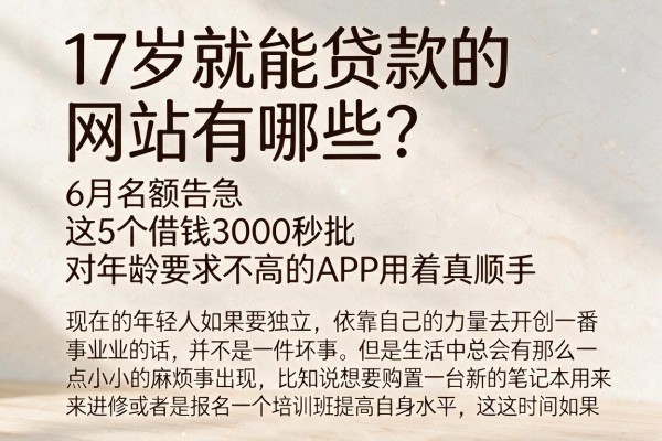 17岁就能贷款的网站有哪些？6月名额告急，这5个借钱3000秒批、对年龄要求不高的APP用着真顺手