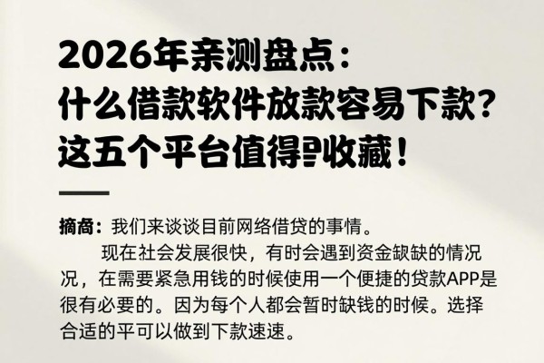 2026年亲测盘点：什么借款软件放款容易下款？这五个平台值得收藏！