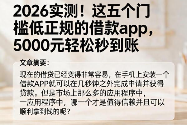 2026实测!这五个门槛低正规的借款app,5000元轻松秒到账