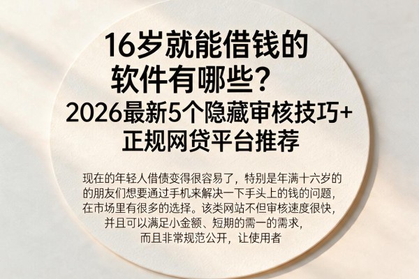 16岁就能借钱的软件有哪些？2026最新5个隐藏审核技巧+正规网贷平台推荐