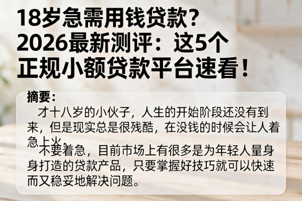 18岁急需用钱贷款？2026最新测评：这5个正规小额贷款平台速看！