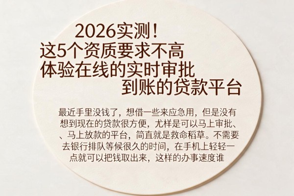 2026实测！这5个资质要求不高、体验在线的实时审批到账的贷款平台