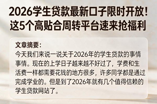 2026学生贷款最新口子限时开放！这5个高贴合周转平台速来抢福利