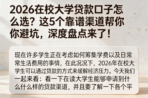 2026在校大学贷款口子怎么选?这5个靠谱渠道帮你避坑,深度盘点来了!