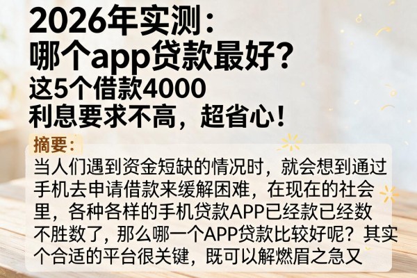 2026年实测：哪个app贷款最好？这5个借款4000利息要求不高，超省心！