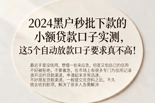 2024黑户秒批下款的小额贷款口子实测,这5个自动放款口子要求真不高!