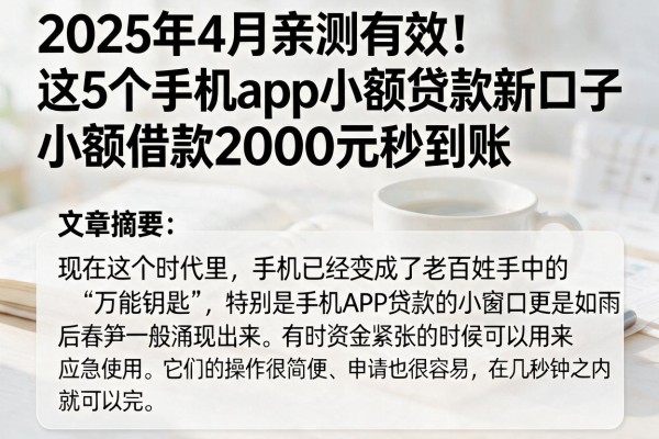 2025年4月亲测有效！这5个手机app小额贷款新口子，小额借款2000元秒到账