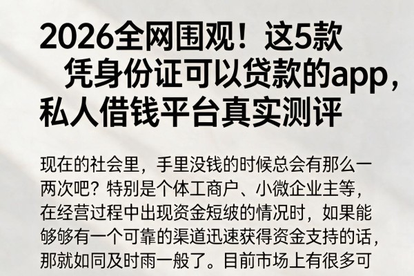 2026全网围观!这5款凭身份证可以贷款的app,私人借钱平台真实测评