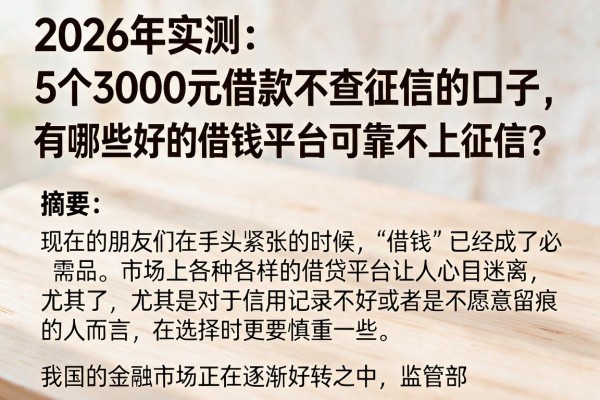 2026年实测:5个3000元借款不查征信的口子,有哪些好的借钱平台可靠不上征信?