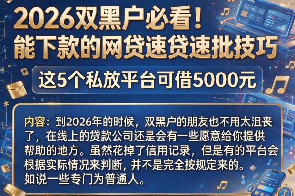 2026双黑户必看!能下款的网贷速贷速批技巧,这5个私放平台可借5000元