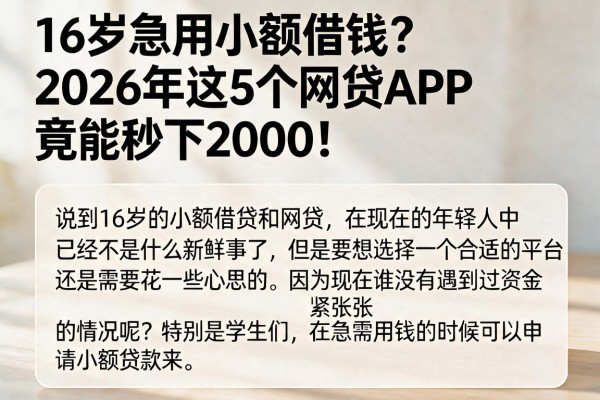 16岁急用小额借钱？2026年这5个网贷APP竟能秒下2000！