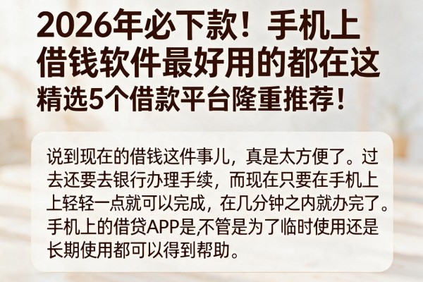 2026年必下款！手机上借钱软件最好用的都在这，精选5个借款平台隆重推荐！