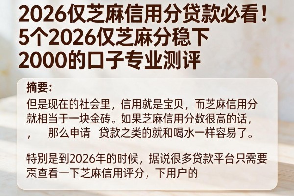 2026仅芝麻信用分贷款必看！5个2026仅芝麻分稳下2000的口子专业测评