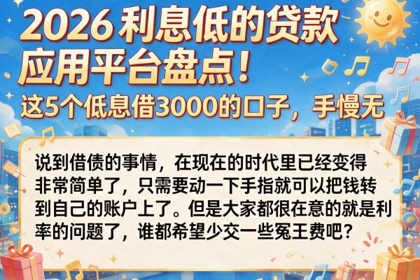 2026利息低的贷款应用平台盘点！这5个低息借3000的口子，手慢无