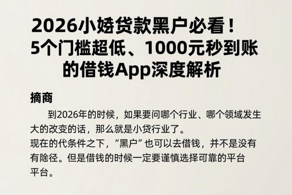 2026小额贷款黑户必看！5个门槛超低、1000元秒到账的借钱App深度解析