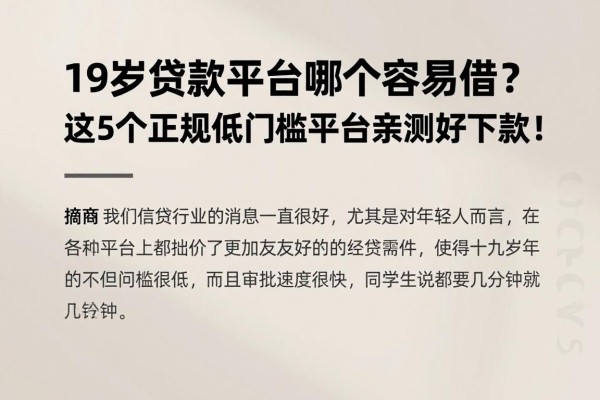 19岁贷款平台哪个容易借？这5个正规低门槛平台亲测好下款！