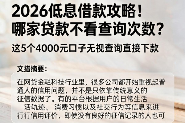 2026低息借款攻略！哪家贷款不看查询次数？这5个4000元口子无视查询直接下款