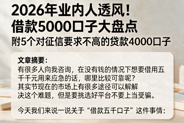 2026年业内人透风！借款5000口子大盘点，附5个对征信要求不高的贷款4000口子