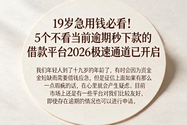 19岁急用钱必看！5个不看当前逾期秒下款的借款平台2026极速通道已开启