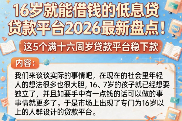 16岁就能借钱的低息贷款平台2026最新盘点!这5个满十六周岁贷款平台稳下款