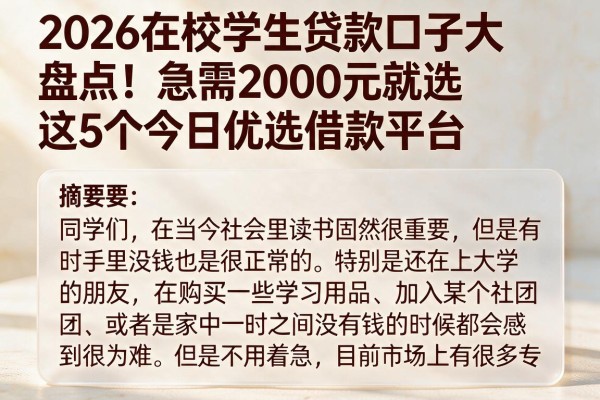2026在校学生贷款口子大盘点！急需2000元就选这5个今日优选借款平台