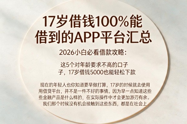 17岁借钱100%能借到的APP平台汇总，2026小白必看借款攻略：这5个对年龄要求不高的口子，17岁借钱5000也能轻松下款