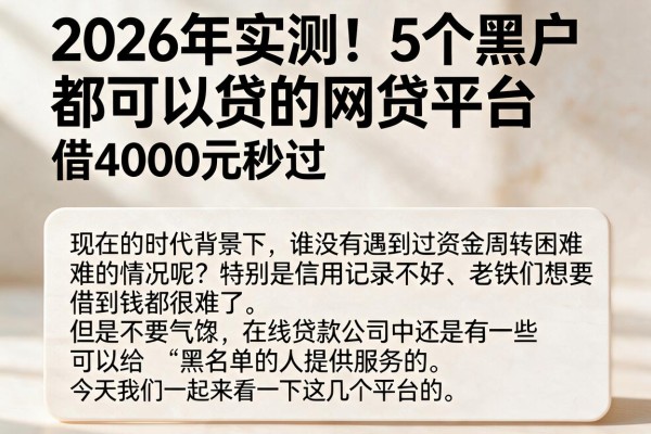 2026年实测!5个黑户都可以贷的网贷平台,借4000元秒过