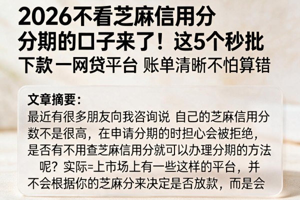 2026不看芝麻信用分分期的口子来了！这5个秒批下款网贷平台账单清晰不怕算错