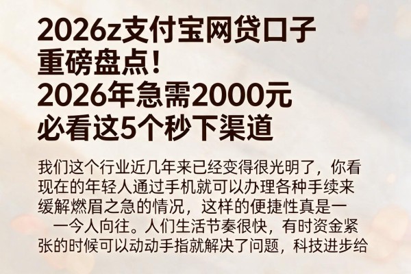 2026z支付宝网贷口子重磅盘点！2026年急需2000元必看这5个秒下渠道