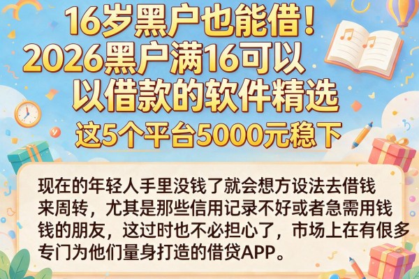 16岁黑户也能借！2026黑户满16可以借款的软件精选，这5个平台5000元稳下