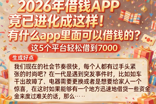2026年借钱APP竟已进化成这样!有什么app里面可以借钱的?这5个平台轻松借到7000