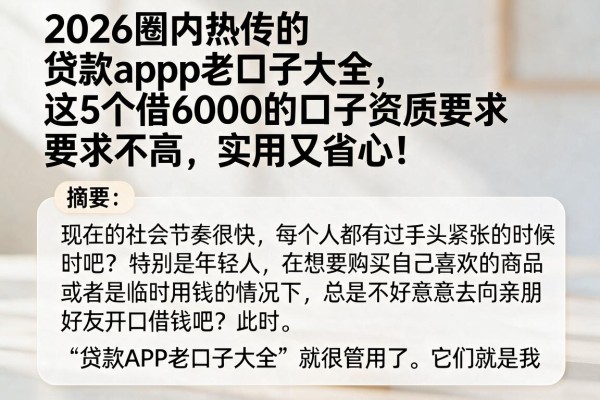 2026圈内热传的贷款app老口子大全，这5个借6000的口子资质要求不高，实用又省心！
