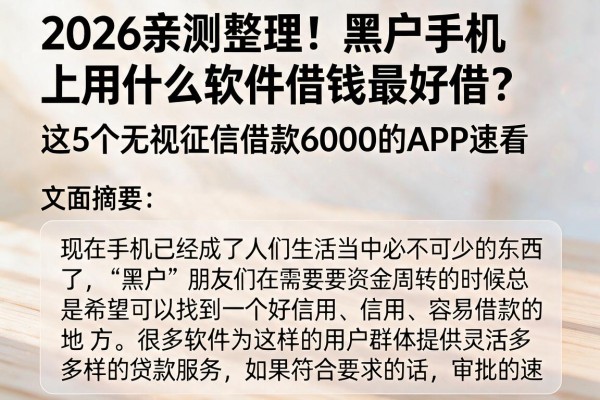 2026亲测整理！黑户手机上用什么软件借钱最好借？这5个无视征信借款6000的APP速看
