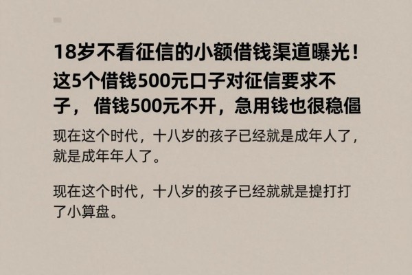 18岁不看征信的小额借钱渠道曝光!这5个借钱500元口子对征信要求不高,急用钱也很稳妥