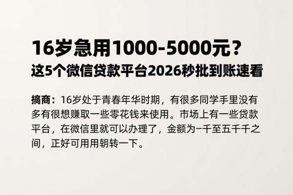 16岁急用1000-5000元？这5个微信贷款平台2026秒批到账速看