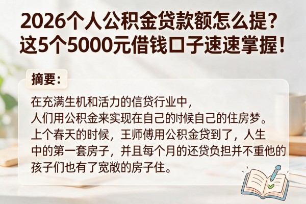 2026个人公积金贷款额怎么提？这5个5000元借钱口子速速掌握！