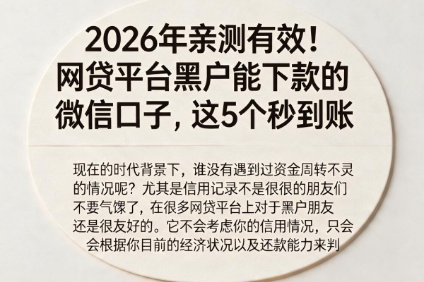 2026年亲测有效!网贷平台黑户能下款的微信口子,这5个秒到账