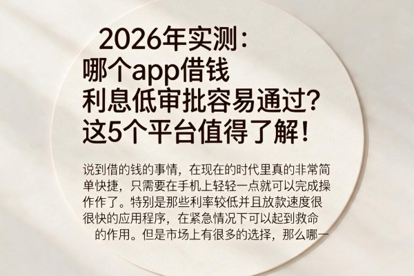 2026年实测：哪个app借钱利息低审批容易通过？这5个平台值得了解！