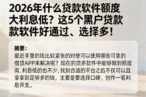 2026年什么贷款软件额度大利息低?这5个黑户贷款软件好通过、选择多!