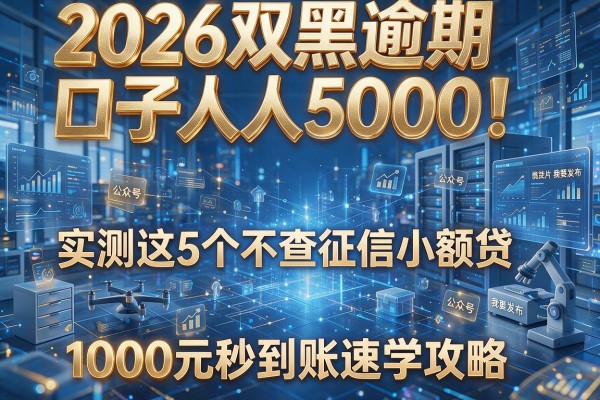 2026双黑逾期口子人人5000！实测这5个不查征信小额贷，1000元秒到账速学攻略