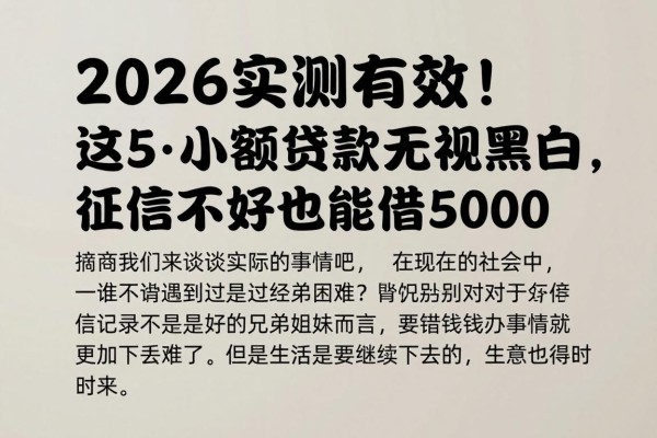 2026实测有效!这5个小额贷款无视黑白,征信不好也能借5000