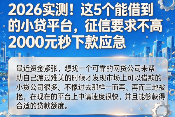 2026实测!这5个能借到的小贷平台,征信要求不高,2000元秒下款应急
