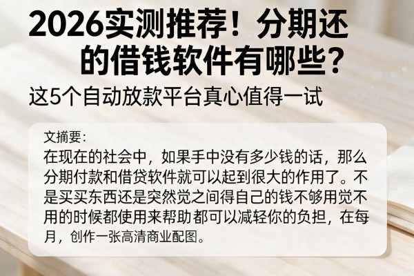 2026实测推荐！分期还的借钱软件有哪些？这5个自动放款平台真心值得一试
