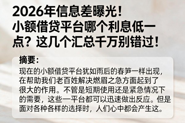 2026年信息差曝光！小额借贷平台哪个利息低一点？这几个汇总千万别错过！