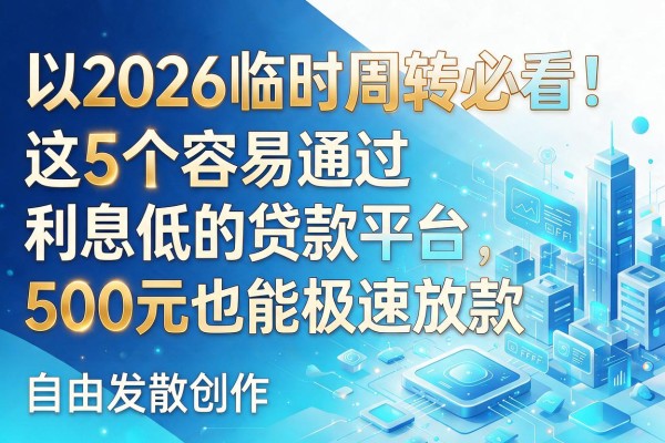 2026临时周转必看!这5个容易通过利息低的贷款平台,500元也能极速放款