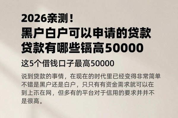 2026亲测！黑户白户可以申请的贷款有哪些额度？这5个借钱口子最高50000