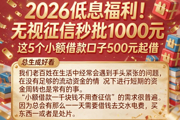 2026低息福利！无视征信秒批1000元，这5个小额借款口子500元起借