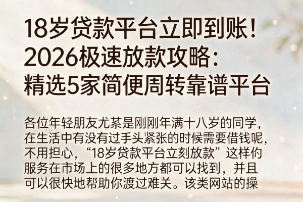18岁贷款平台立即到账！2026极速放款攻略：精选5家简便周转靠谱平台
